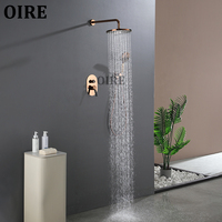 Ensemble de robinetterie de douche murale encastrée Oire Luxury Rose Gold, système de pluie, en laiton poli, doux pour les hôtels et appartements