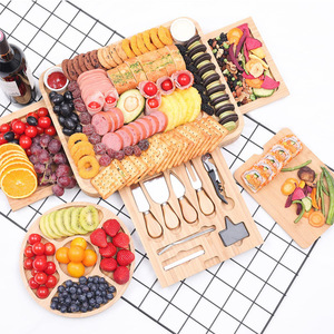 Bamboo <b>Cheese</b> Board 3-Drawer <b>Set</b> With <b>Knife</b> And Dipping Bowl For Serving And Storage - Product Image 2