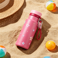 Bouteille d'eau isotherme mignonne à motif de dessin animé, gourde portable en acier inoxydable avec cordon tressé pour l'école, les activités de plein air, les voyages, ou comme cadeau
