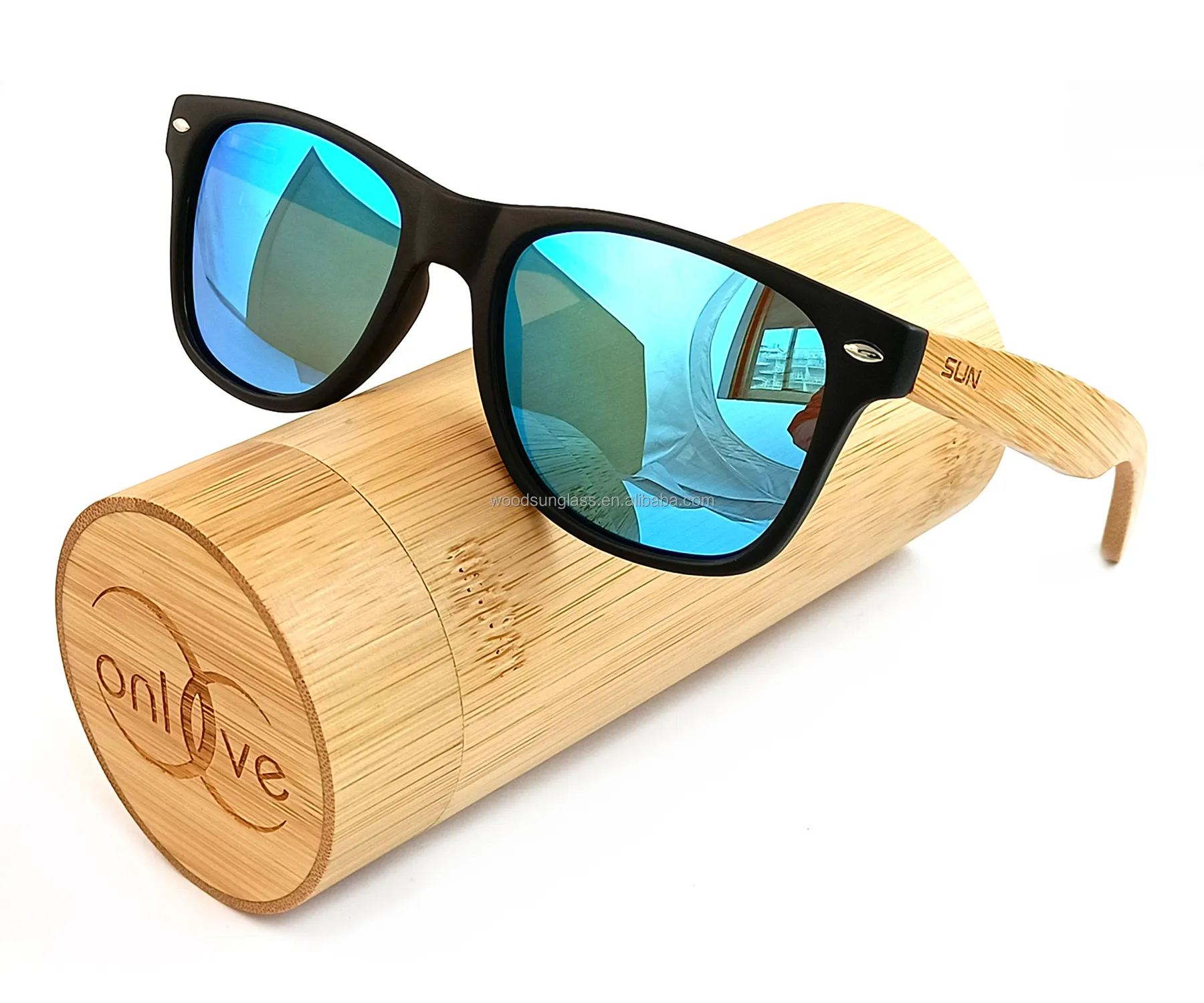 Bambus Holz Sonnenbrille Männer Bambus Sonnenbrille blau Spiegel Bambus Sonnenbrille