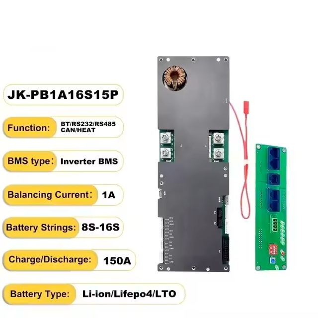 JK PB1A16S15P JK BMS 8S 16S 48V 150A Lithium LiFePO4 Solar Energy Storage 1A Active Balance Smart BMS