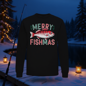 Maglietta a maniche lunghe Merry Fishmas Bass Fishing Ugly Christmas per pescatori - Product Image 4