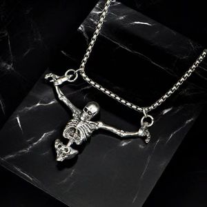 Collier pendentif squelette en acier inoxydable unisexe, longue chaîne, bijoux de mode pour soirée - Product Image 4