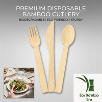 Ensemble de couverts en bambou de qualité supérieure, fourchette, couteau, cuillère jetables, vaisselle écologique pour les plats à emporter