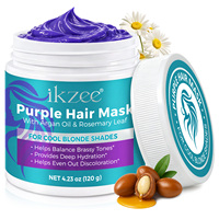 Ikzee 120g Masker Rambut Ungu Keratin Kolagen Pelembap Mendalam dengan Minyak Rosemary Argan untuk Rambut Pirang yang Di-bleach