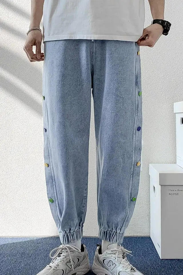 Nieuwe Heren Losse Elastische Korsetbroek Jeans Met Trekkoord