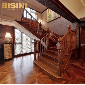 Rampe <span class=keywords><strong>d</strong></span>'escalier en bois <span class=keywords><strong>de</strong></span> rose noyer noir <span class=keywords><strong>de</strong></span> style néoclassique fabriquée en usine Villa en bois acajou escalier en forme <span class=keywords><strong>de</strong></span> L escalier incurvé - Product Image 3