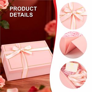 Élégante grande boîte cadeau en papier rose avec carte, ruban et papier de soie déchiqueté pour Noël, anniversaire, mariage, anniversaire de mariage - Product Image 4