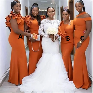 fall wedding reception dresses Orange Saghetti Straps Simple Unique Fall Summer Bridesmaid Dresses WG –  SposaBridal main image 0