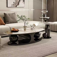 Table d'appoint centrale moderne, ensemble table basse en acier inoxydable doré, table basse ronde de luxe en pierre frittée