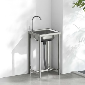 Évier de Lavage Autoportant <span class=keywords><strong>Moderne</strong></span> en Acier Inoxydable à Bac Unique pour Cuisine Commerciale de Restaurant, Hôtel, Extérieur ou <span class=keywords><strong>Jardin</strong></span> Portable - Product Image 4