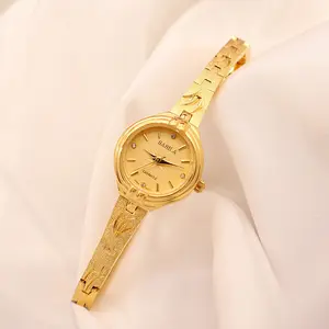 Relojes de alta calidad para mujer, banda de latón dorado de 24k, Mini Dial de lujo, de diamantes, regalos