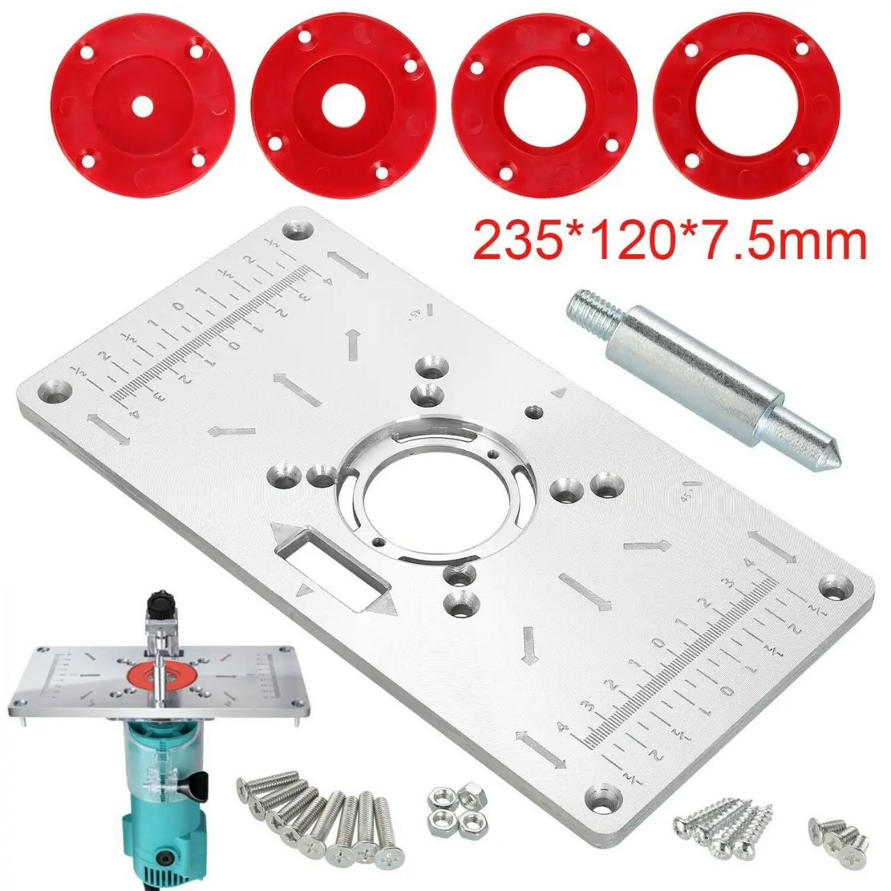 New Woodworking Router Table Insert Plate Aluminum Trimming Machine Engraving Flip Board with 4 Rings Router Table Insert Plate