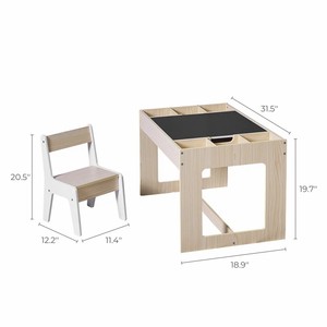 Ensemble de table et de chaises pour enfants modernes et carrées avec compartiment de rangement à double face, meubles pour tout-petits en bois écologiques - Product Image 4