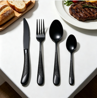 Ensemble de couverts en acier inoxydable plaqué titane noir 18/8, 4 pièces, manche martelé, finition miroir, pour hôtel et restaurant