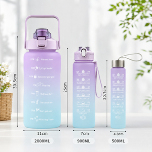 Botella de Agua Deportiva Portátil con Degradado de Color, Ecológica, Apta para Lavavajillas, Juego de 3 Piezas, Motivacional, 3 en 1, 2000ML, 900ML, 280ML - Product Image 6