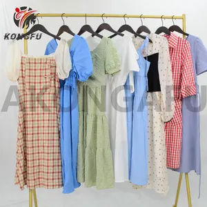 AKONGFU summer ladies long cotton dresses verano woman dress casual bales korean dress bales second hand clothing apparel stock