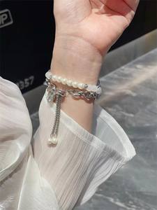 Bracelet de montre en métal pour <span class=keywords><strong>Apple</strong></span> <span class=keywords><strong>Watch</strong></span> pour Iwatch87se, <span class=keywords><strong>pendentif</strong></span> sirène à la mode, cristal, perle, haut de gamme - Product Image 4