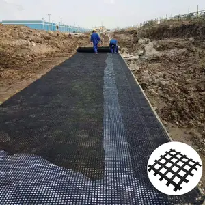 Warp Knitting 2 Direction Biaxial Polyester Geogrid Pvc Coating Road Construction Material 100-30kn/m