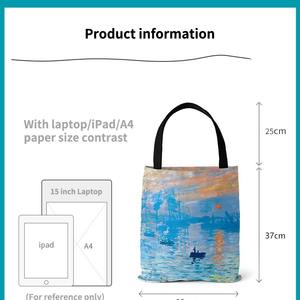 Monet Sunrise Impresionista Pintura al óleo Impresión digital Bolsa ecológica Regalo promocional Bolsa de compras de lona Retro - Product Image 3