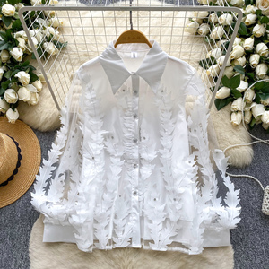 Camicette <span class=keywords><strong>Vintage</strong></span> a Maniche Lunghe in Rete per Donna, Camicie Tinta Unita, <span class=keywords><strong>Top</strong></span> Retrò, Abbigliamento Femminile all'Ingrosso - Product Image 2