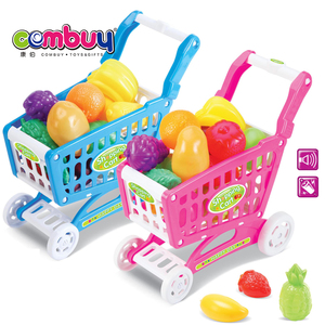 Carrito de juguete de compras para niños de juego de imaginación de supermercado con cesta de frutas hecha de plástico duradero - Product Image 1