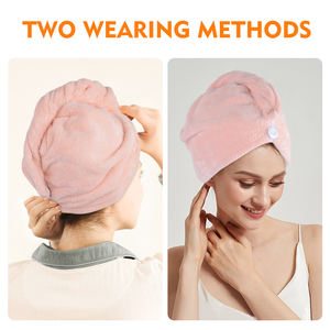 Serviette de cheveux en microfibre Wrap Serviette de turban magique super absorbante pour femmes Grille d'ananas avec <span class=keywords><strong>boutons</strong></span> Serviette de cheveux torsadée - Product Image 3