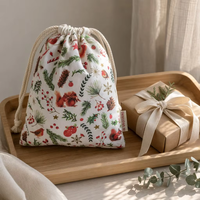 Pochette en toile de coton imprimée pleine surface de luxe avec cordon de serrage pour cadeaux, cosmétiques, bijoux, maquillage, emballage personnalisé avec logo imprimé, anti-poussière