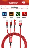 Câble de données USB universel 3-en-1 OEM ODM 100W noir et rouge en nylon tressé, conducteur en cuivre pur, charge rapide, données, iOS, appareil photo