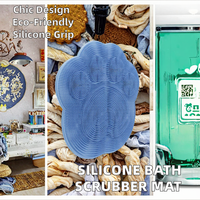 Brosse de bain moderne en silicone à motif uni, tampon exfoliant dorsal avec autocollant mural à ventouse pour salle de bain, tapis de massage des pieds