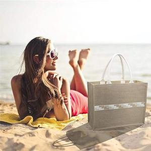 Sac en jute de qualité supérieure, élégant, à motifs géométriques, sac de transport tendance pour femmes, idéal pour les courses, disponible au prix d'usine - Product Image 3