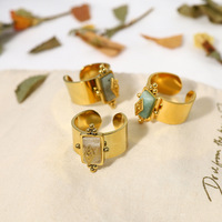 Bague élégante en acier inoxydable massif avec pierres naturelles authentiques de labradorite, amazonite et quartz pour femme