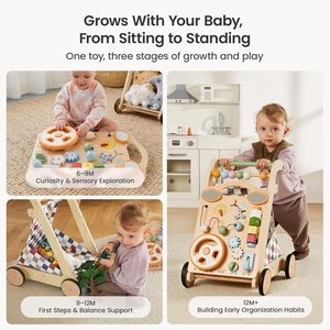 7-in-1 Removable Activity Montessori Push <b>Walker</b> Toy 3-in-1 Sit-to-Stand <b>Wooden</b> <b>Baby</b> With Adjustable Speed - Product Image 2