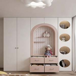 BALOM Customized Modern Girl Bedroom Wardrobe with Arch Glass Display & Round <b>Decor</b> <b>Panels</b> - Product Image 4