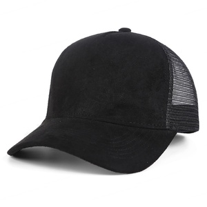 Breathable Plain Suede Mesh Back Baseball Caps <b>Women</b> Trendy 5 Panel Pink Trucker <b>Hat</b> - Product Image 4