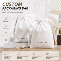 Sac à cordon en coton sergé blanc de qualité supérieure, avec logo personnalisé imprimé sur ruban, pour l'emballage d'accessoires de bijouterie
