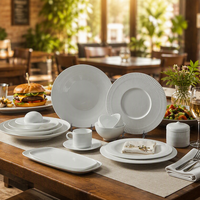Ensemble de vaisselle en céramique blanche classique ST, assiettes et bols ronds en porcelaine, pour la restauration, la maison, la cuisine, passe au micro-ondes et au lave-vaisselle, empilables