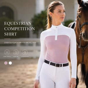 High Quality 4 Way Stretch Long Sleeve <b>Mock</b> <b>Neck</b> Riding Equestrian Competition Shirt Women's Breathable Quick Dry Show <b>Top</b> - Product Image 1