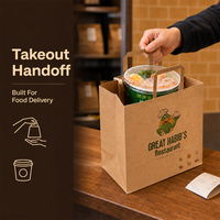 Sac en papier kraft de luxe écologique avec poignée pour la livraison de repas, emballage de restaurant, sac à emporter personnalisé imprimé