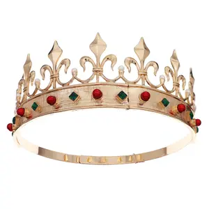 huanhuan Classic Adjustable King Crown Retro red and green two-color jewel tiara Party Ball Alloy round crown