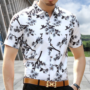 Camicia estiva a fiori a maniche corte nuova camicia da uomo in seta di ghiaccio con stampa floreale camicia da uomo senza stiratura a mezza <span class=keywords><strong>manica</strong></span> Casual - Product Image 2
