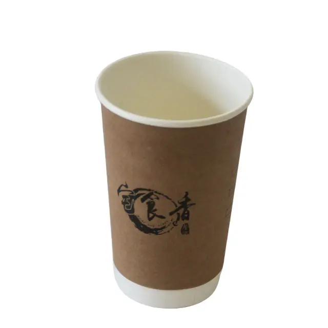 Tasse de café jetable 16oz, lot de pièces, papier Kraft à double paroi avec impression de logo personnalisé, pour boissons chaudes