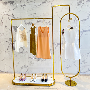 Custom Shiny Golden Luxury Stainless Steel Clothes Hanger <strong>Floor</strong> Standing With <strong>Display</strong> <strong>Racks</strong> for Store - Product Image 2