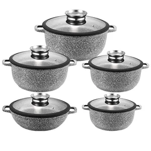 Thời Trang Mới 10Pcs Nhôm Không Dính Nấu Ăn Nồi Và Pan Set Thân Thiện Với Môi Nhà Đồ Ăn Nhà Bếp Với Die Cast Nhôm Xử Lý