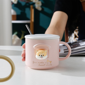 Taza de Café de Cerámica con Diseño de Perro Shiba Inu, Adorable Taza de Cerámica con Tapa y Cuchara con Diseño de Perro Akita - Product Image 6