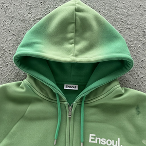 Felpa con Cappuccio Vintage da Uomo ES Personalizzata, Pesante, Verde, Lavaggio Acido, Ricamata, Ecologica, Effetto Sbiadito, Vestibilità Ampia, Zip, Strass, Calda - Product Image 2