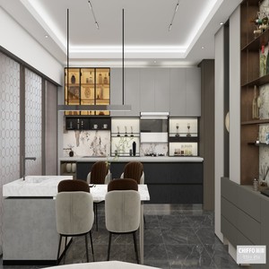 Cuisine Modulaire Moderne Haut de Gamme <span class=keywords><strong>CHIFFO</strong></span>, Ensemble Complet avec Portes en Verre, Design Écologique, Plans de Travail en Quartz, pour Appartement - Product Image 2