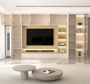 Meuble <span class=keywords><strong>TV</strong></span> <span class=keywords><strong>mural</strong></span> intégré spacieux pour grand salon avec rétroéclairage LED et compartiments de rangement - Product Image 1