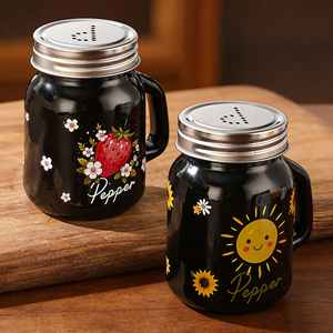 Conjunto Personalizado de 4 oz de Frascos de Vidro para Temperos em Preto e Branco com Tampas de Metal para Decoração de Cozinha - Product Image 5