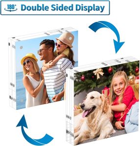 4*4 Free Standing Easy to Change Double Sided Frameless Desktop Floating Display Magnetic <b>Acrylic</b> Picture Photo <b>Frame</b> - Product Image 3